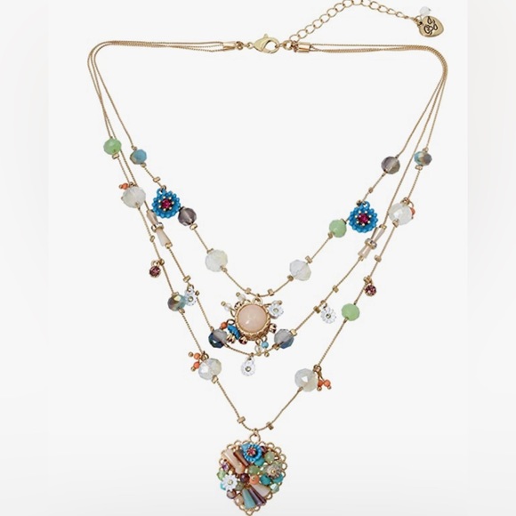 Betsey Johnson Accessories - NWT Betsey Johnson Woven Mixed Multi-Colored Bead Flower Heart Illusion Necklace